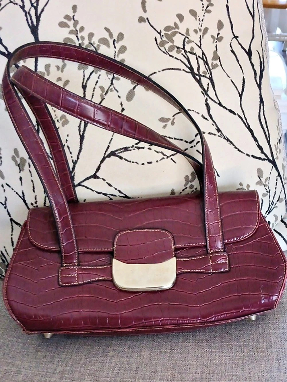 Crocodile Embossed Shoulder Bag in Purple